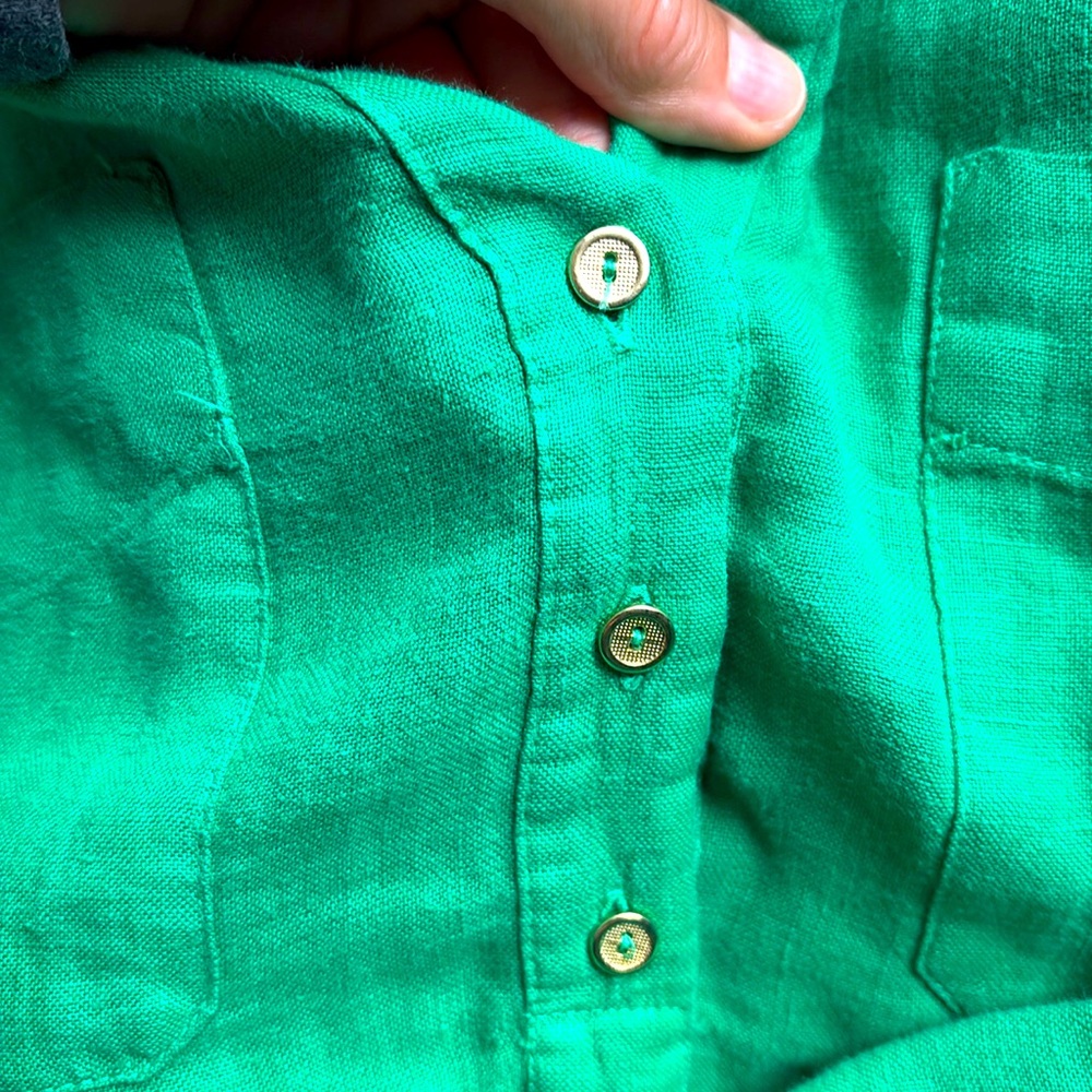 Zara Green Linen Button-Up Women's Shirt - Picture 11 of 12
